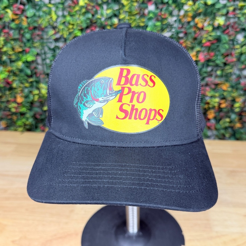 Bass Pro Shops Mesh Trucker Hat Black Fishing Logo Snapback Cap Mens OSFM